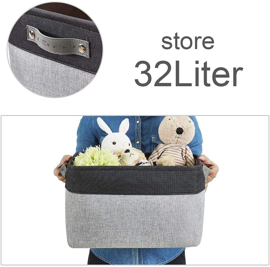 DECOMOMO Storage Bins, Large Fabric Storage Baskets for Shelves, Decorative Linen Closet Organizer, 15 x 11 x 9.5 inches (Beige & White, 3 Pack)