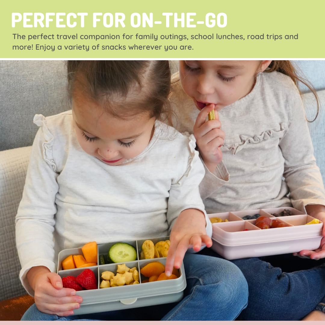 melii Snackle Box | 6-Compartment Divided Snack Container, BPA-Free Food Storage with Removable Dividers for School, Travel & On-the-Go Snacking Purple Cat