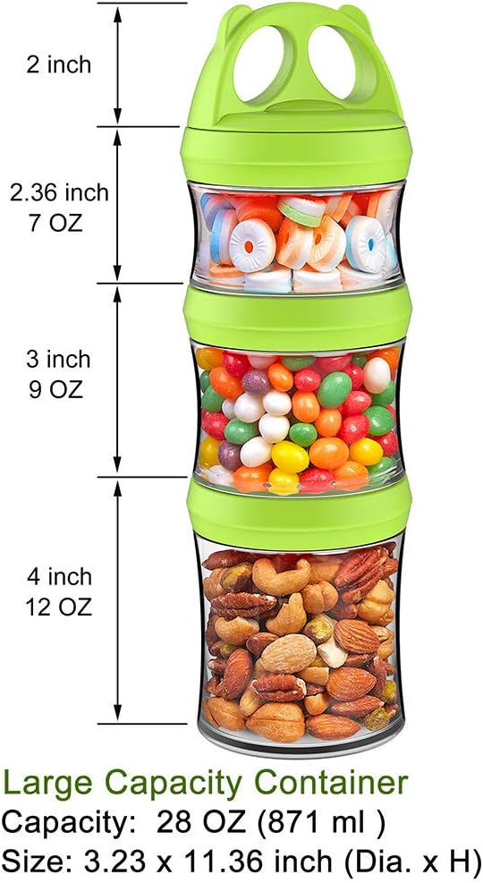 SELEWARE Portable Stackable Food Storage Containers for Snacks Formula Powder and Drinks Twist Lock System Airtight Leak-proof BPA and Phthalate Free 4 Piece Jars 31oz Blue