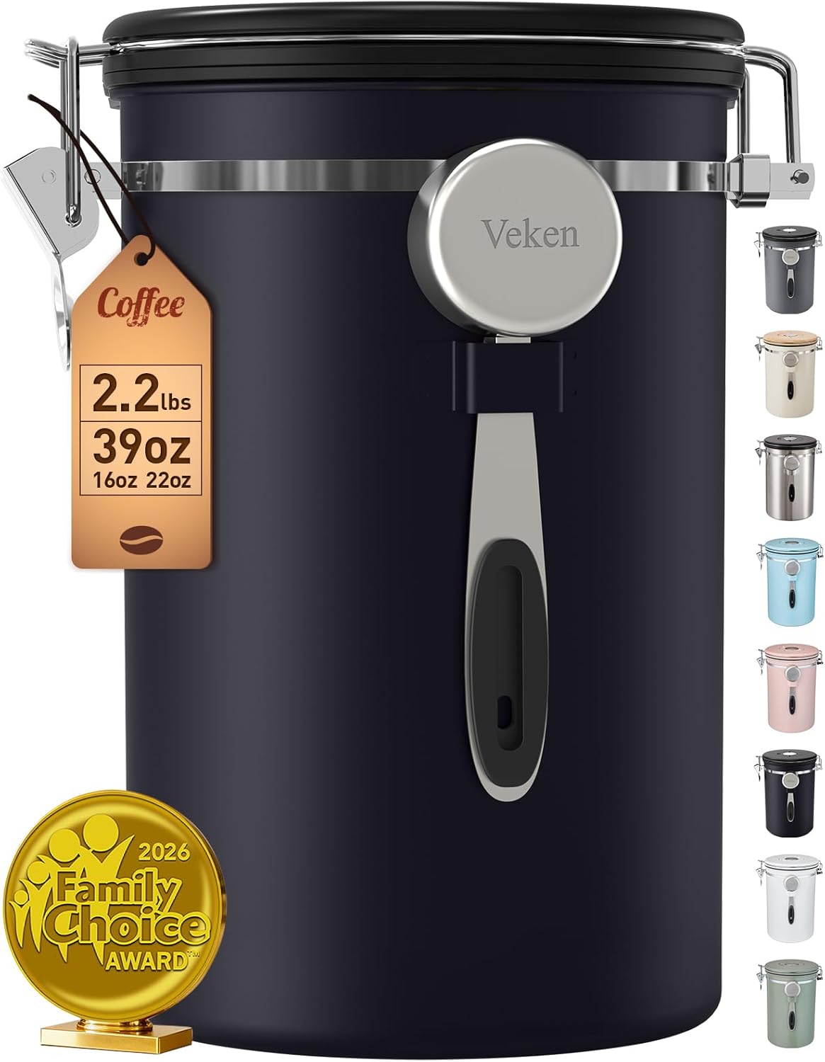 Veken Coffee Canister, 39OZ Large, Mothers Day Gifts For Women, Airtight Stainless Steel Food Storage Container for 2.2lbs Coffee Beans, Ground, Sugar, Tea, Flour, Cereal,Kitchen Bar Accessories,Cream