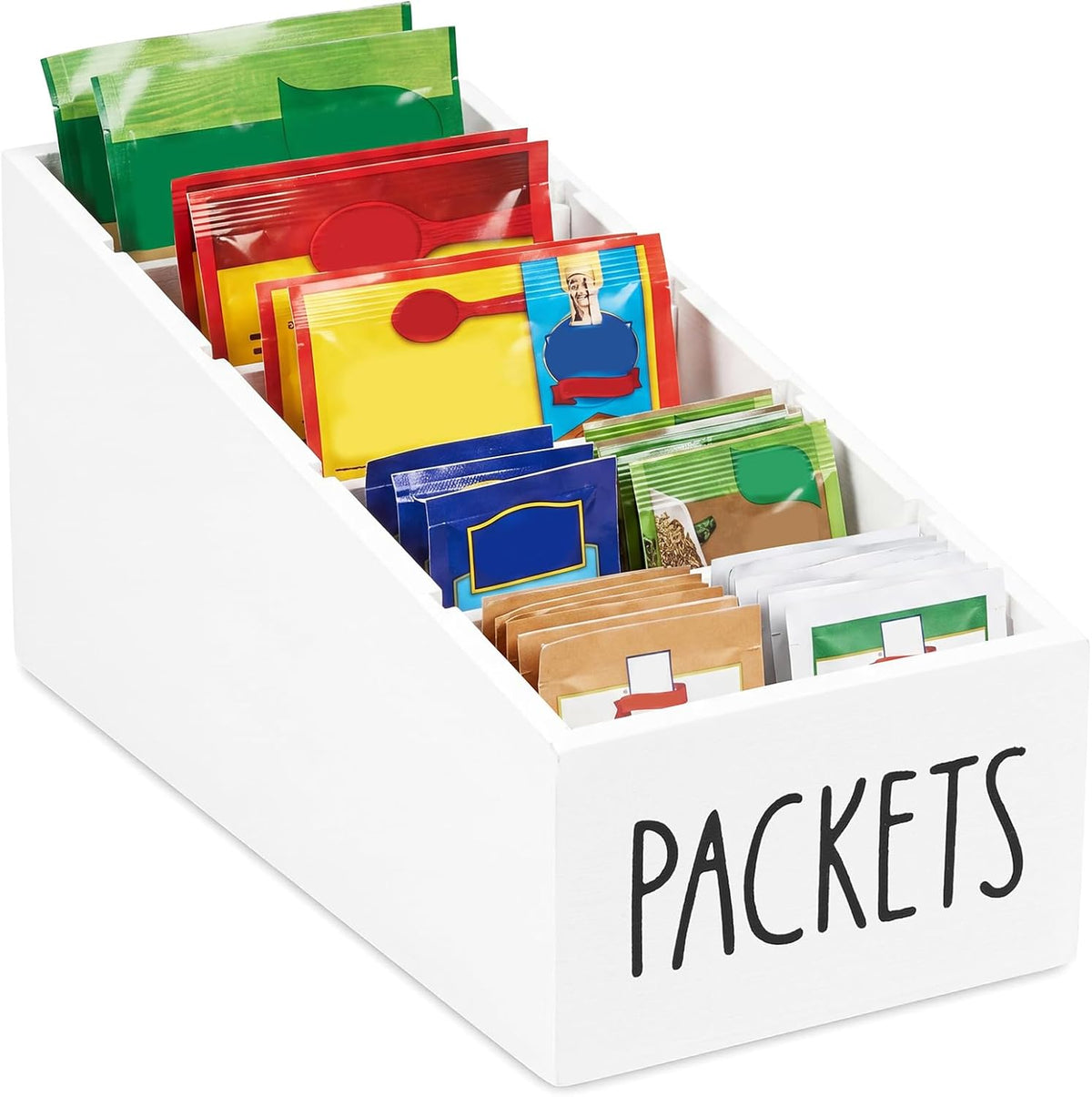 5-Section Large Capacity Seasoning Packet Organizer with Removable Dividers,Wooden Black Snack Organizer,for Kitchen Pantry Cabinet, Farmhouse Kitchen Organization Bin for Spice Packets Storage Basket