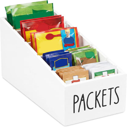 5-Section Large Capacity Seasoning Packet Organizer with Removable Dividers,Wooden Black Snack Organizer,for Kitchen Pantry Cabinet, Farmhouse Kitchen Organization Bin for Spice Packets Storage Basket