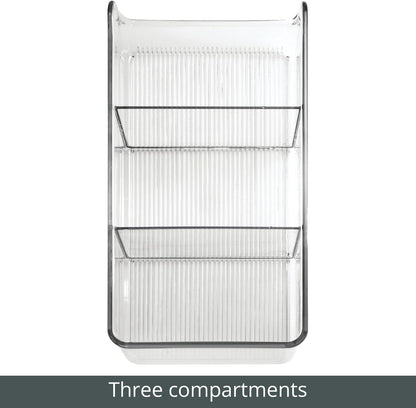 mDesign Plastic Food Storage Bin Organizer with 3 Compartments for Kitchen Cabinet, Pantry, Shelf, Drawer, Fridge, Freezer Organization - Holds Snack Bars - Ligne Collection - 4 Pack - Clear