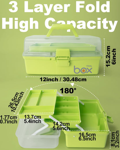 TERGOO 12in 3-Layer Plastic Craft Organizers and Storage, Portable Folding Tackle Box with Handle & Adjustable Dividers, Multipurpose Case for Sewing, Art Supplies, Medicine, Tools (Blue)