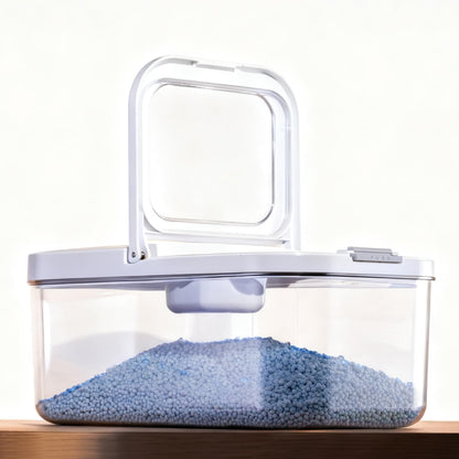 LivLab Mker Laundry Detergent Dispenser with One-Press Lid,Clear PET Powder container with Measuring Cup, Pods container 5.5L/12Lbs/200oz(270 Pods)