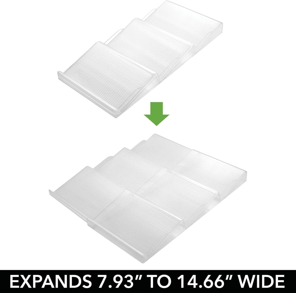 mDesign Expandable Plastic Deluxe Spice Rack, Drawer Organizer for Kitchen Cabinet Drawers, 3 Tier Slanted for Spice Jars, Food Seasoning Bottle Storage, Ligne Collection - Clear