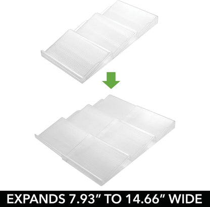 mDesign Expandable Plastic Deluxe Spice Rack, Drawer Organizer for Kitchen Cabinet Drawers, 3 Tier Slanted for Spice Jars, Food Seasoning Bottle Storage, Ligne Collection - Clear