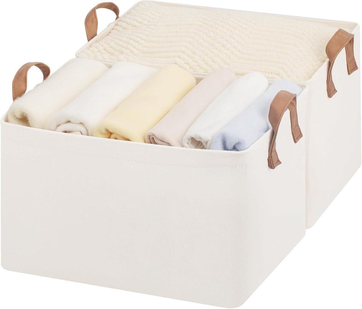 StorageWorks Storage Bins, Shelves Baskets for Organizing, Fabric Closet Organizers with Handles, Metal Frame, Beige-Cotton-linen, 2-Pack