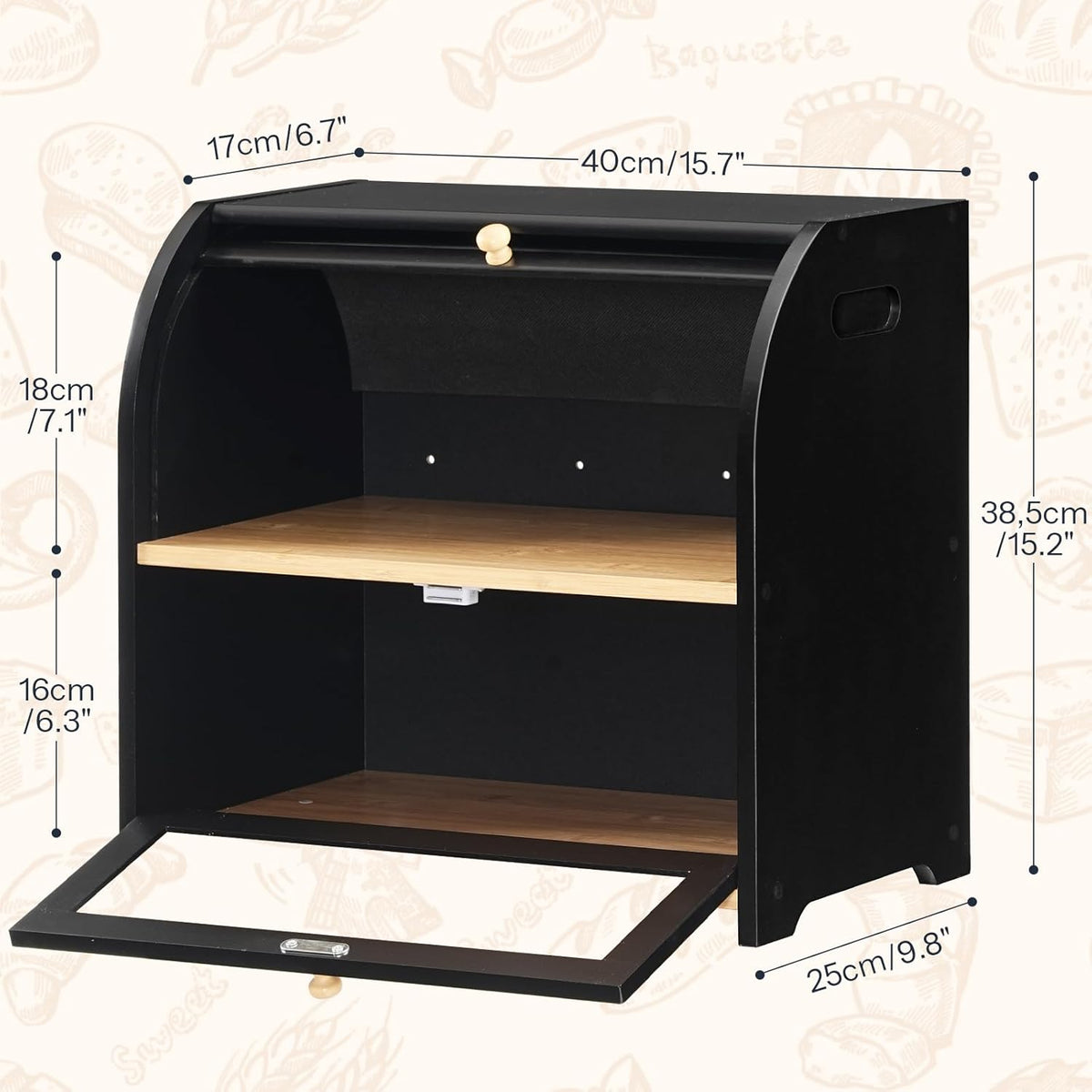 HOOBRO Bread Box, Bamboo Bread Box for Kitchen Countertop, 2 Tier Roll-Top Bread Bin, Food Storage Box, Large Capacity Keeper, Wooden Storage Cabinet, for Kitchen, Dining Room, Natural YL13MB01