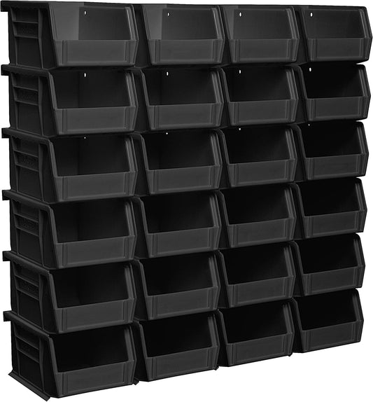 Akro-Mils 30210 AkroBins Plastic Storage Bins, Space-Saving Stackable Bins for Garage, Pantry, Craft Organization, 5" x 4" x 3", Black, 24-Pack