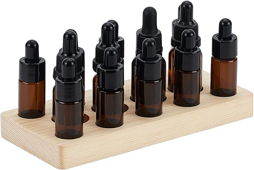 BENECREAT 3-Tier Essential Oil Display Stand, Wooden Essential Oil Organizer, Tabletop Storage Rack for 5-20ml Bottles, Nail Polish Compact Shelf, 6.7x11.8x2 inches