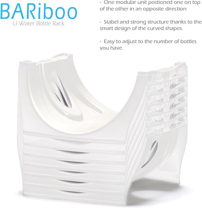 Bariboo Stackable Water Bottle Storage Rack Best Water Jugs 5 Gallon Organizer. Jug Holder for Kitchen, Cabinet and Office Organizing. Reinforced Polypropylene (Silver, 4 No Shelf)
