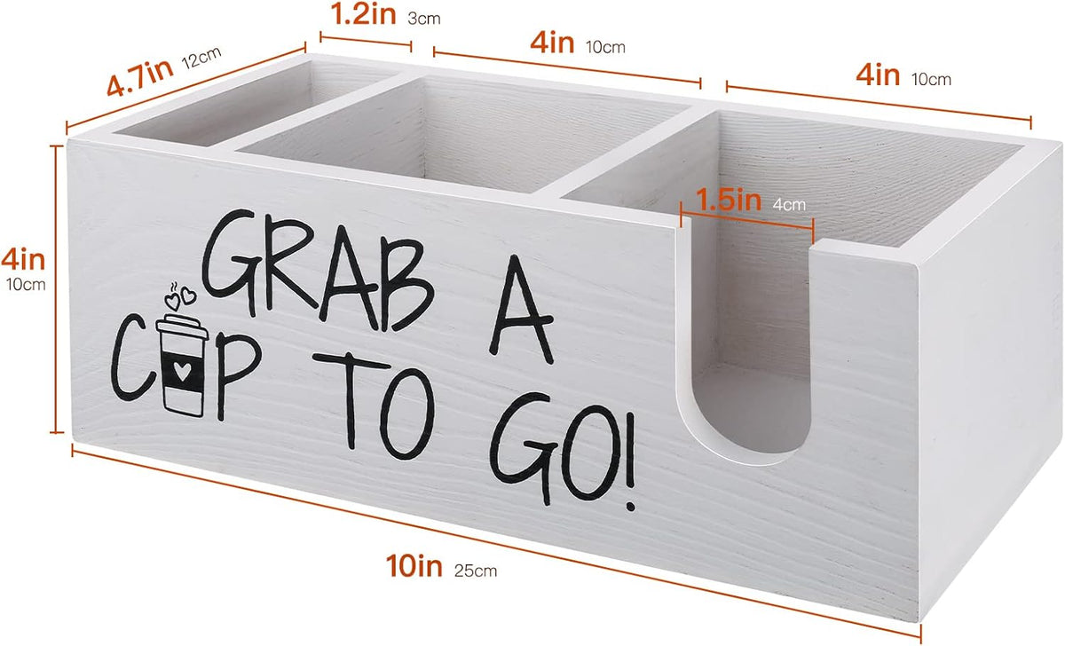 Coffee Station Organizer for Cup and lid Storage Box, Farmhouse Wood Coffee Bar Accessories Disposable Cup Holder for Counter Decor - White