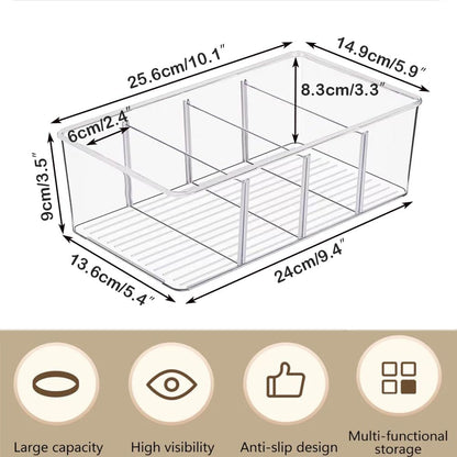 3 Pack Storage Organizer Bins, Plastic Desk Storage Bins Food Storage Organizer with 4 Slots for Pantry, Kitchen, Fridge, Cabinet Packets, Snacks, Pouches, Spice Packets
