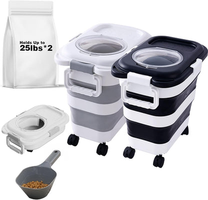 SEWIU Dog Food Storage Container Up to 2pack*20LB,Collapsible Dog Food Container with Travel Silicone Bowl and Scoop for Dog/Cat/Bird Food/Cat litter,Keep Dry Food Fresh,Easy to Move.