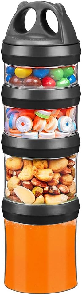SELEWARE Portable Stackable Food Storage Containers for Snacks Formula Powder and Drinks Twist Lock System Airtight Leak-proof BPA and Phthalate Free 4 Piece Jars 31oz Blue