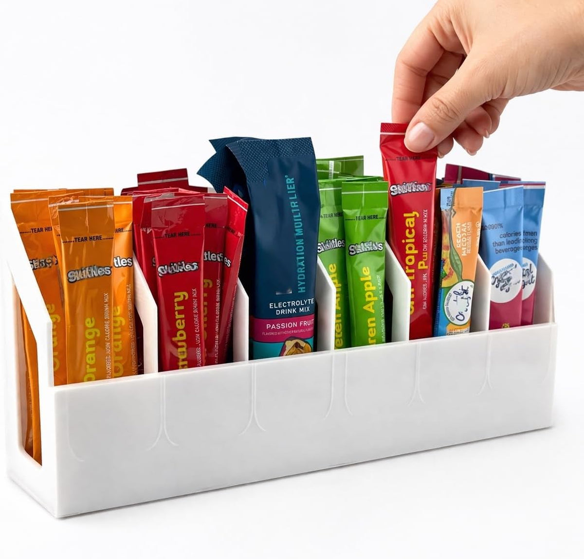 Drink Packet Organizer, 6 Compartment Water Flavor Packet Holder for Drink Mixes, Electrolyte Packets, Tea and Coffee, Kitchen Counter, Pantry and Coffee Bar Organizer