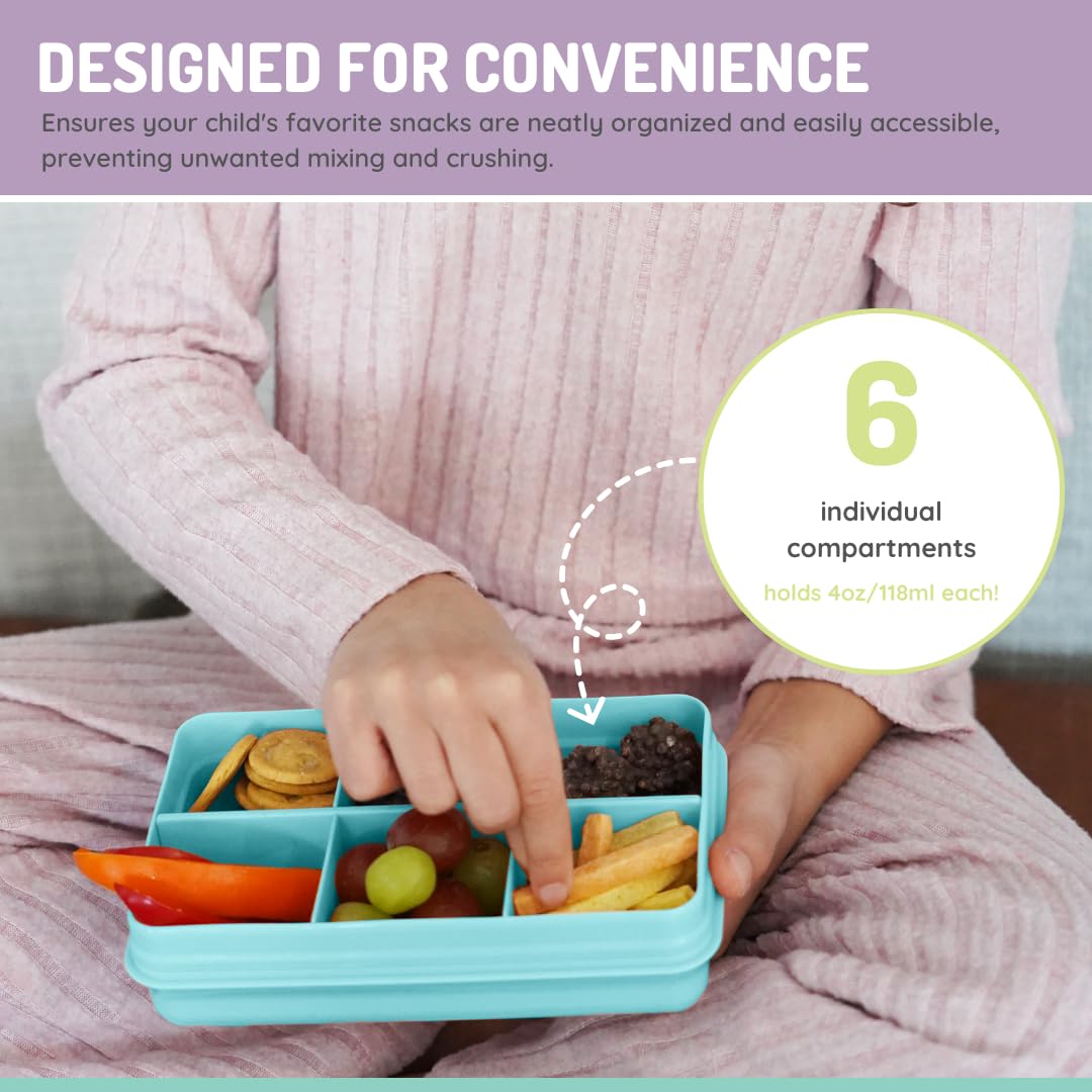 melii Snackle Box | 6-Compartment Divided Snack Container, BPA-Free Food Storage with Removable Dividers for School, Travel & On-the-Go Snacking Purple Cat