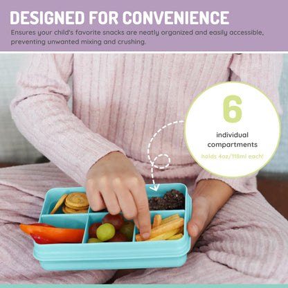 melii Snackle Box | 6-Compartment Divided Snack Container, BPA-Free Food Storage with Removable Dividers for School, Travel & On-the-Go Snacking Purple Cat