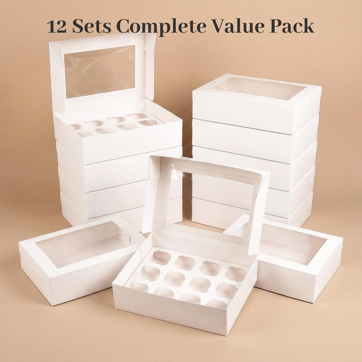 VGOODALL 12 Count Cupcake Boxes, 6PCS Cupcake Container with Window Boxes Holding 72 Pastry Box for Birthday Holiday Party Bakery Supplies 13.2"x9.8"x4"