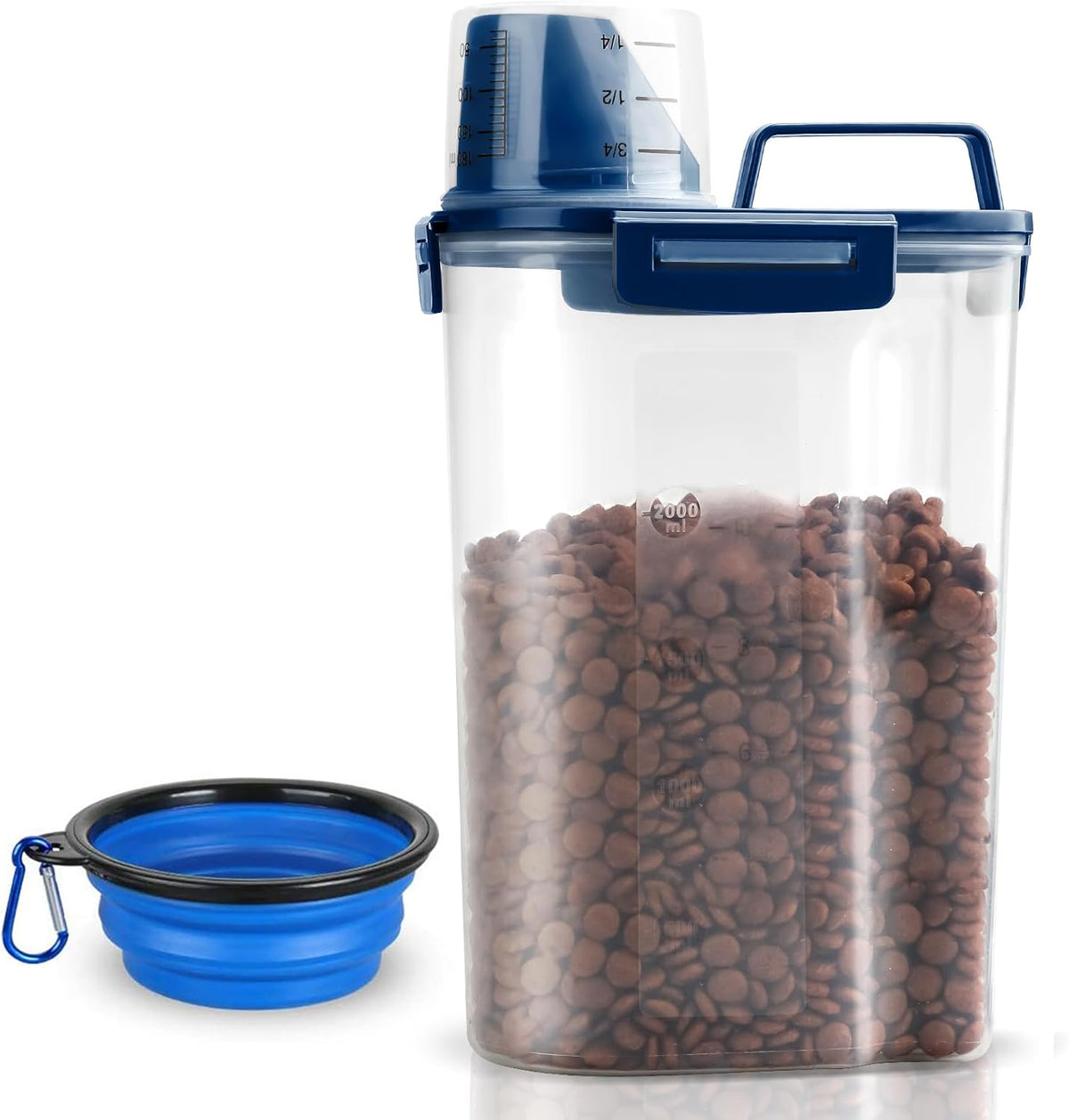 TIOVERY Upgraded Dog Food Storage Container Small, Cat Food Container Airtight, Pet Food Container Dispenser with Pour Spout, Measuring Cup and 4 Seal Buckles for Dogs, Cats, Birds (Grey)