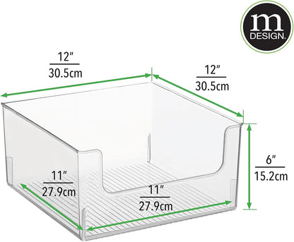 mDesign Modern Plastic Open Front Dip Storage Organizer Bin Basket for Bathroom Organization - Vanity Shelf, Cubby, Cabinet, and Closet Organizing Decor - Ligne Collection - 2 Pack - Clear