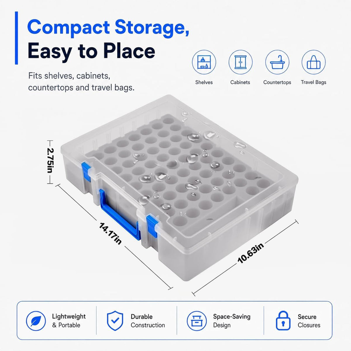 ALCYON Essential Oil Storage Case for 75 Bottles, Clear Plastic Organizer Box for 5ml 10ml 15ml Bottles, Essential Oils Bottle Holder with Removable Foam Insert, Stickers, Opener, Funnels & Pipettes