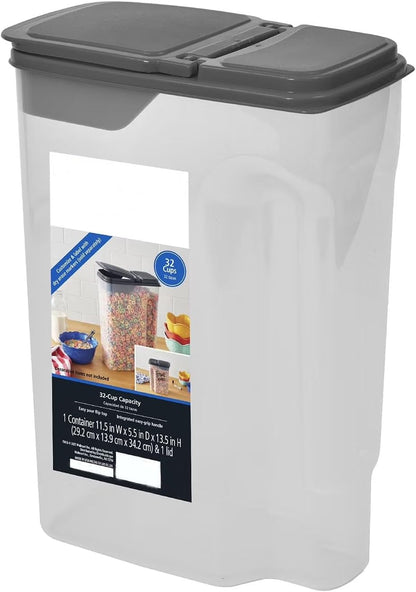 Clear Plastic Cereal Dispenser with Lid, 32 Cup Airtight Cereal Storage Container for Pantry Organization and Dry Food Storage, 9.75" x 5.38" x 13.5"