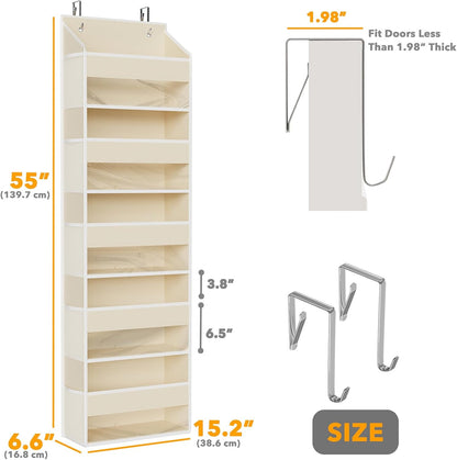 SpaceAid Over The Door Organizer with 5 Large Pockets and 10 Mesh Side Pockets, 5 Layers Door Organizer Hanging with Clear Window for Bedroom, Bathroom, Pantry and Nursery, Gray