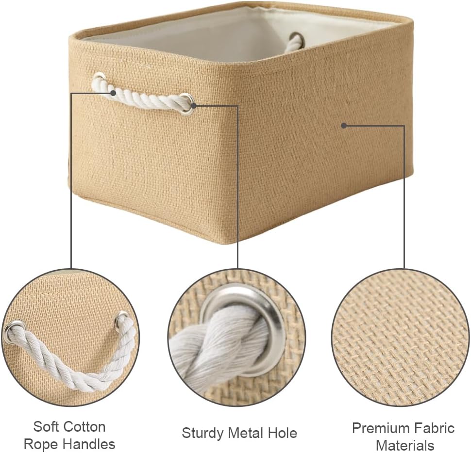 Fabric Storage Bins 12x8x5 inch [6-Pack] with Rope Handles - Decorative Baskets for Organizing