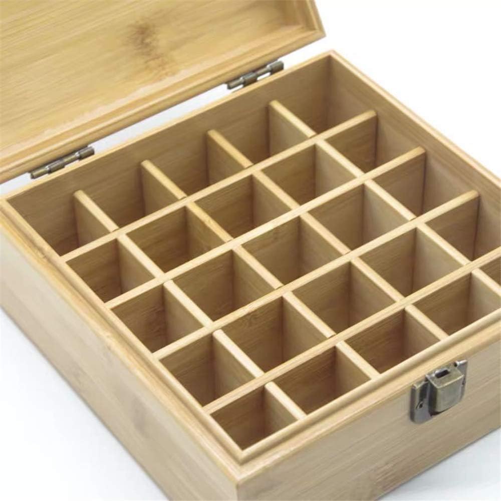 Pure Vie Essential Oil Bamboo Storage Box Travel Display Presentation, Holds 26 Bottles for 5, 10, 15ml - Aromatherapy Organizer Nail Polish Fragrance Container - Keep Your Oils Safe & Space Saver