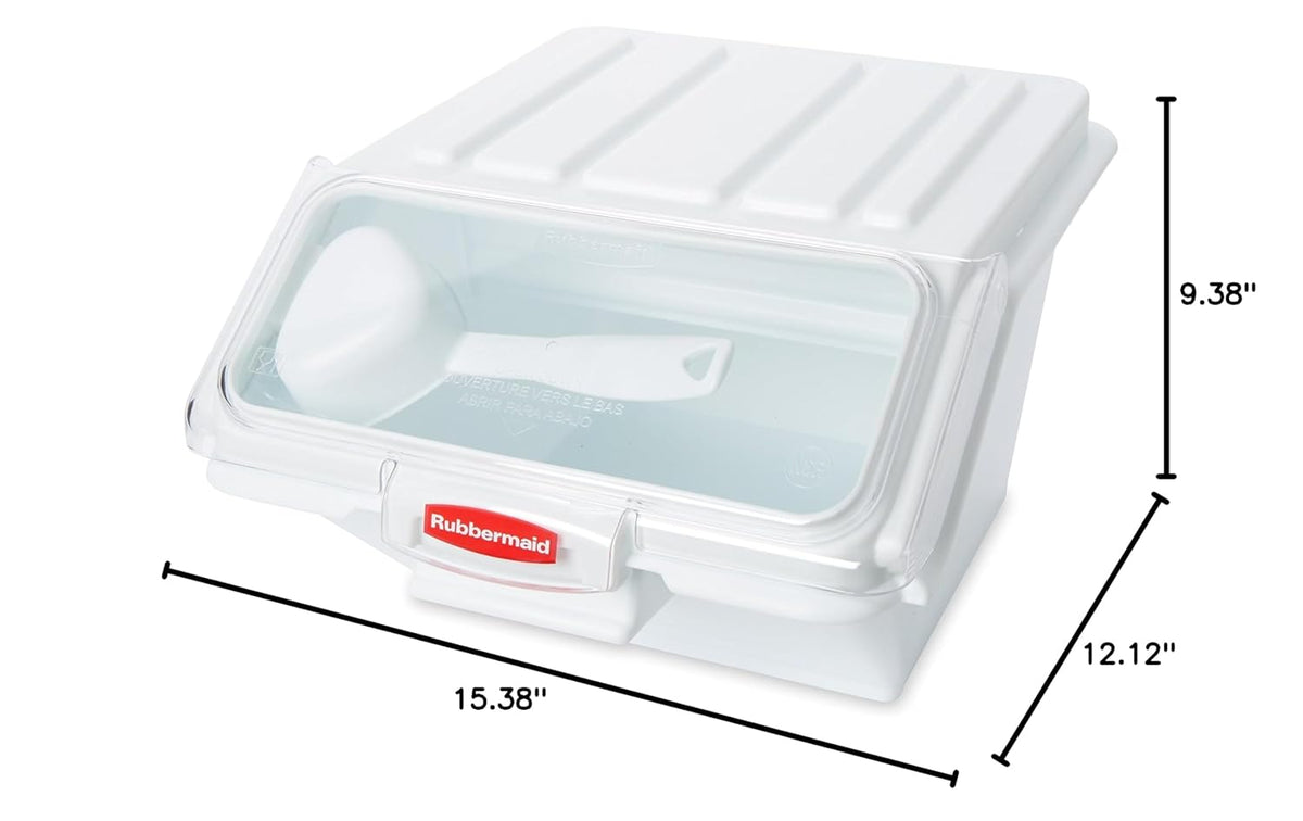 Rubbermaid Commercial Products ProSave Shelf Food Ingredient Bin with Scoop 40-Cup White Kitchen Food Storage Sugar/Grains/Rice/Baking Supplies