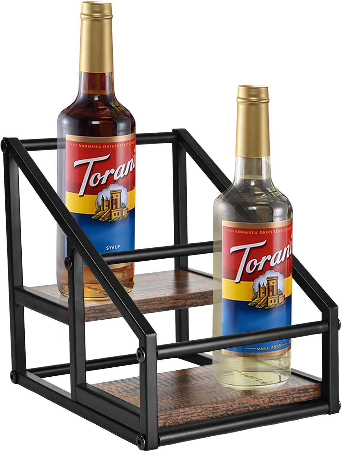 Coffee Syrup Organizer Rack, Liquor Bottle Display Shelf, Spice Racks, 4-Tier 16 Syrup Bottles Holder Stand for Coffee Bar Kitchen Small Wine Rack for Bar Family Storage for Syrup Wine Dressing