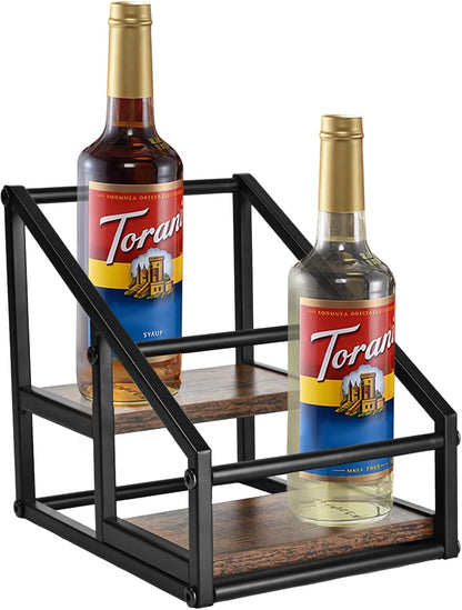 Coffee Syrup Organizer Rack, Liquor Bottle Display Shelf, Spice Racks, 4-Tier 16 Syrup Bottles Holder Stand for Coffee Bar Kitchen Small Wine Rack for Bar Family Storage for Syrup Wine Dressing