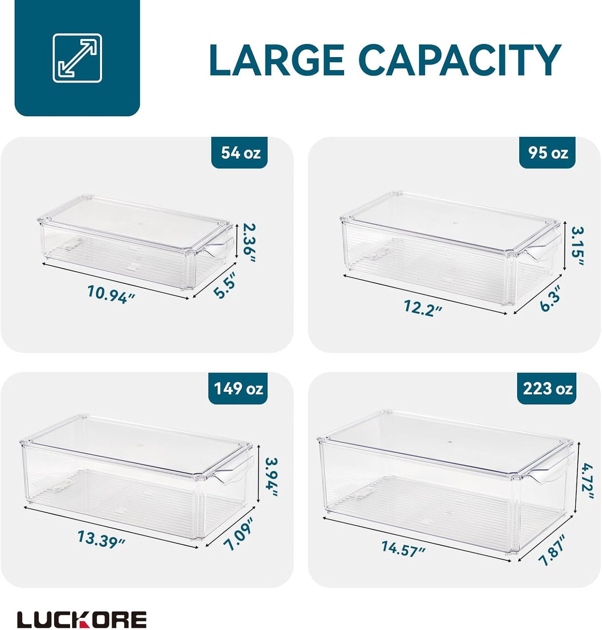 Luckore 10 Pack Clear Fridge Organizer, Stackable Refrigerator Organizer Bins with Lids, Fridge Storage Containers for Kitchen, Food, Cabinets, Fruits, Vegetables, Cereals