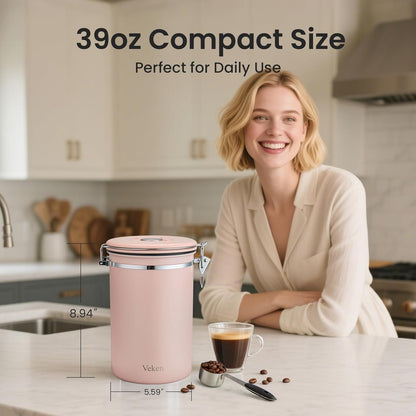 Veken Coffee Canister, 39OZ Large, Mothers Day Gifts For Women, Airtight Stainless Steel Food Storage Container for 2.2lbs Coffee Beans, Ground, Sugar, Tea, Flour, Cereal,Kitchen Bar Accessories,Cream