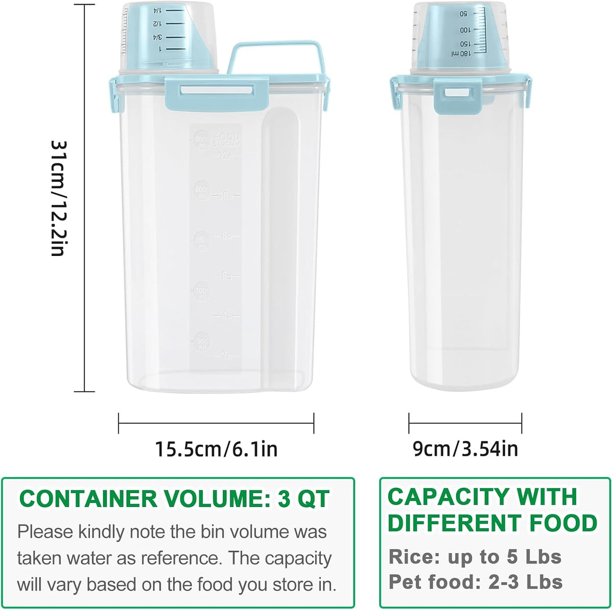 TBMax Rice Container Cereal Storage Container 2 Pack 5 Lbs, Kitchen Pantry Dry Food Storage Holder with Easy-Pouring Spout & Handy Cup, Small Pet Dog Cat Food Dispenser for Daily Feeding -Grey