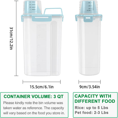 TBMax Rice Container Cereal Storage Container 2 Pack 5 Lbs, Kitchen Pantry Dry Food Storage Holder with Easy-Pouring Spout & Handy Cup, Small Pet Dog Cat Food Dispenser for Daily Feeding -Grey
