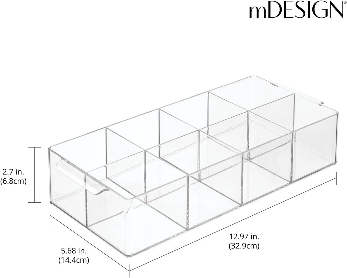 mDesign Plastic Condiment Organizer and Tea Bag Holder - 8-Compartment Kitchen Pantry/Countertop Storage Caddy - Divided Chip, Snack, Oatmeal Packet Holder - Lumiere Collection - Clear