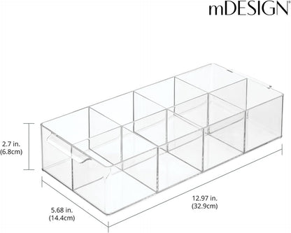 mDesign Plastic Condiment Organizer and Tea Bag Holder - 8-Compartment Kitchen Pantry/Countertop Storage Caddy - Divided Chip, Snack, Oatmeal Packet Holder - Lumiere Collection - Clear