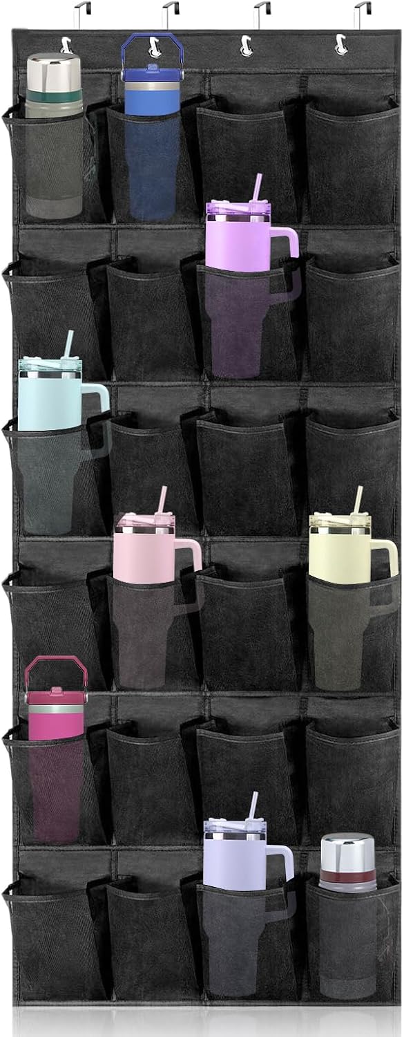 Over The Door Water Bottle Organizer for Stanley, Multi-Functional 24 Pockets Water Bottle Organizer for Door, Foldable Wall-Mounted Design, Over The Door Cup Holder for Kitchens and RV