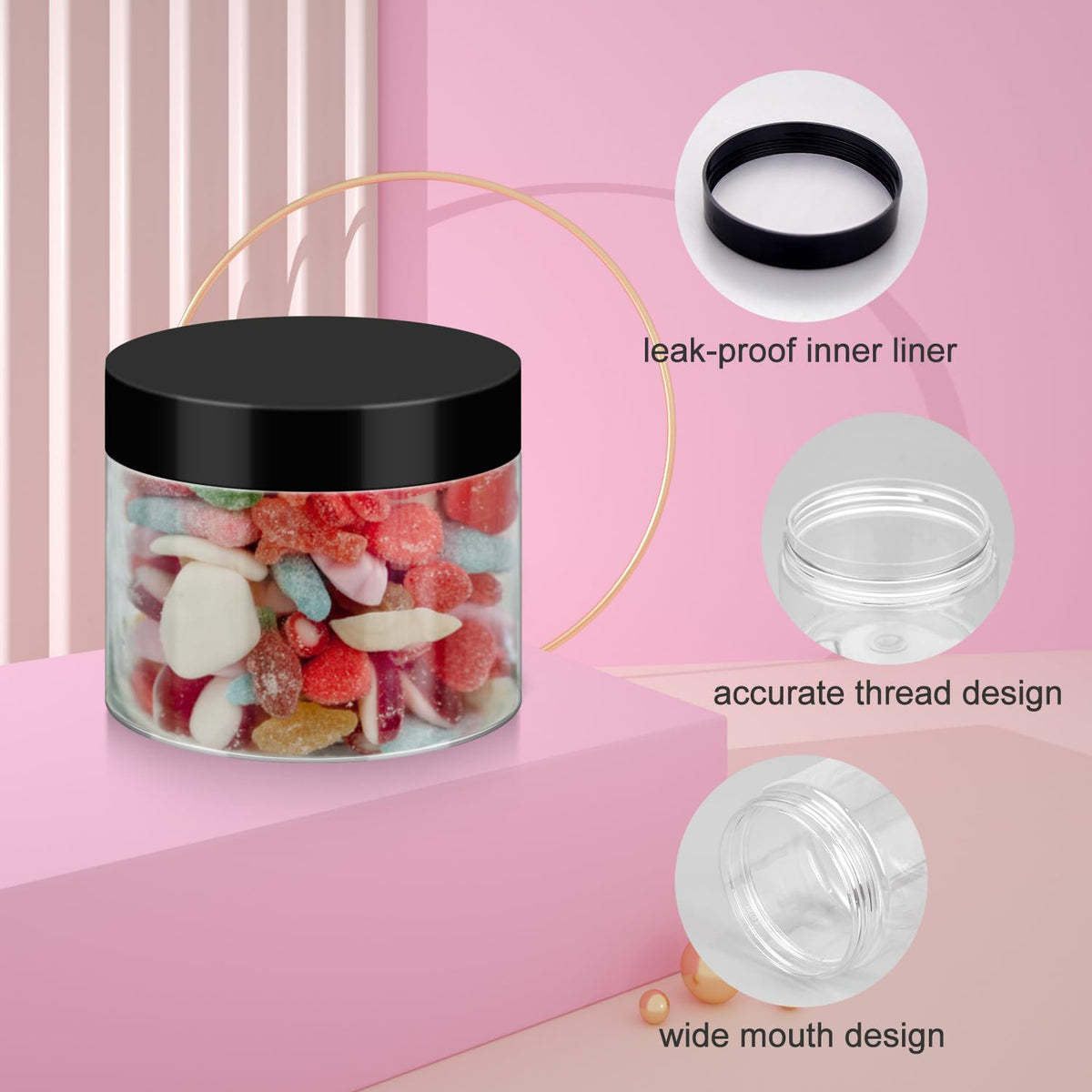 Loretoy 36 Pack 2 OZ Plastic Jars with Lids, BPA Free, Reusable, Refillable Transparent Cosmetic Containers for Bath Salts, Cosmetics, Powders, Beauty Product and Small Accessories