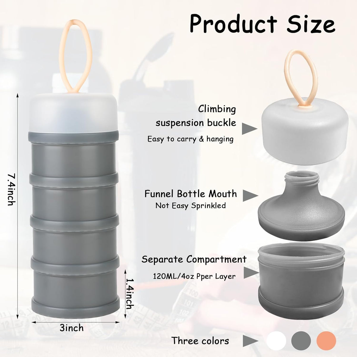 Ysglory 3 Packs Protein Powder Storage Container 4 Stackable Formula Dispenser Portable Protein Powder Travel Container Milk Powder Container to Go for Workout, Fitness, Travel (Gray,White,Blue)