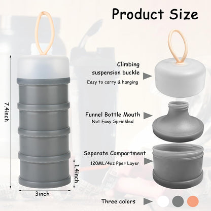 Ysglory 3 Packs Protein Powder Storage Container 4 Stackable Formula Dispenser Portable Protein Powder Travel Container Milk Powder Container to Go for Workout, Fitness, Travel (Gray,White,Blue)