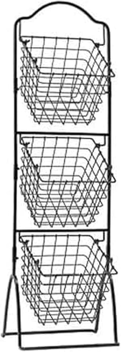 Mikasa Gourmet Basics Ferme 4-Tier Market Basket - Antique Black Wire and Acacia Wood Handle, Kitchen Fruit Vegetable Storage Organizer, 13.5 x 11.5 x 51 Inches