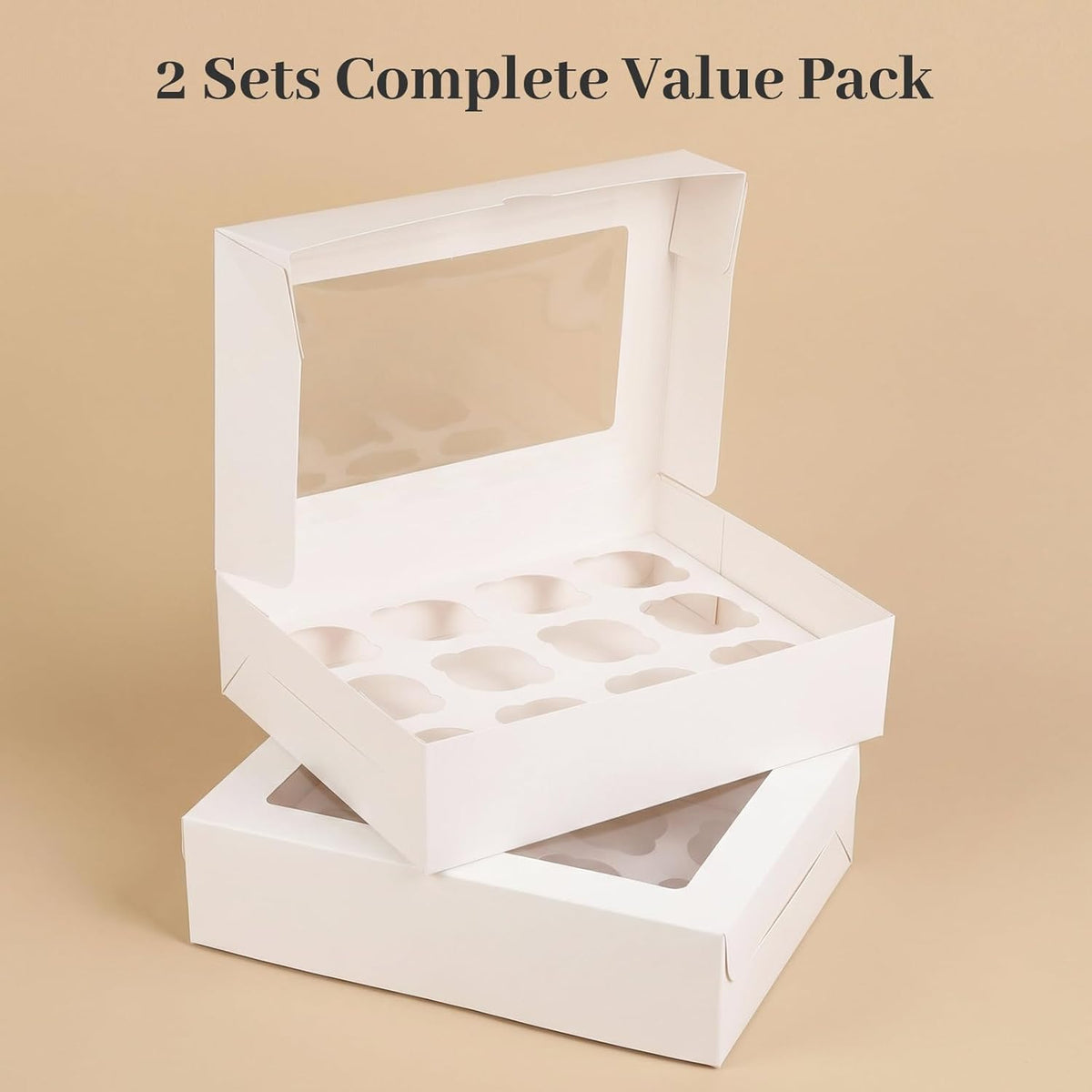 VGOODALL 12 Count Cupcake Boxes, 6PCS Cupcake Container with Window Boxes Holding 72 Pastry Box for Birthday Holiday Party Bakery Supplies 13.2"x9.8"x4"