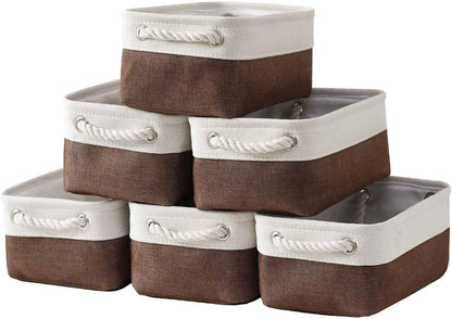 Fabric Storage Bins 12x8x5 inch [6-Pack] with Rope Handles - Decorative Baskets for Organizing