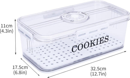 Cookie Jar with Airtight Lid,Bread Box for Kitchen Countertop,Time Recording Bread Storage Container, BPA-Free Plastic Containers for Cookies, Homemade Bread, Toast, Bagel, Donut