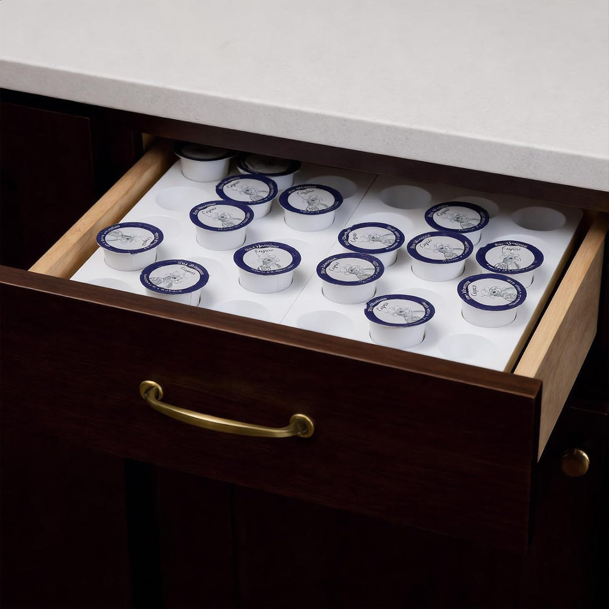 RMAIEYOO Coffee Pod Storage Organizer for Kitchen Drawer, Holds 36 K Cup Pods, Premium Plastic Tray with Non-Slip Mat, Space-Saving Drawer Organizer for Keurig Coffee Capsules