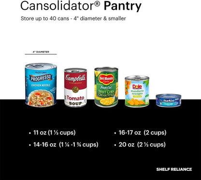 Shelf Reliance Cansolidator Pantry Plus - Can Organizer for Pantry, Stackable Soda Can Storage for Kitchen, Holds 60 Cans of Food or Soda